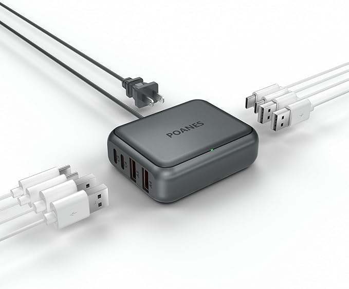 8-Port USB Charger, Multi-Port Travel USB C Charger, Mini Charging Station with USB C and USB A Ports, Charging Station Block for Traveling, Camping Compatible with Phone, Earbud (Dark Gray)