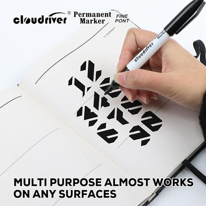 cloudriver Black Permanent Markers Fine Tip, 60 Packs Permanent Markers Bulk, Quick Drying & Fade Resistant, Permanent Marker Set Works on Plastic,Wood,Stone,Metal and Glass for Doodling, Marking