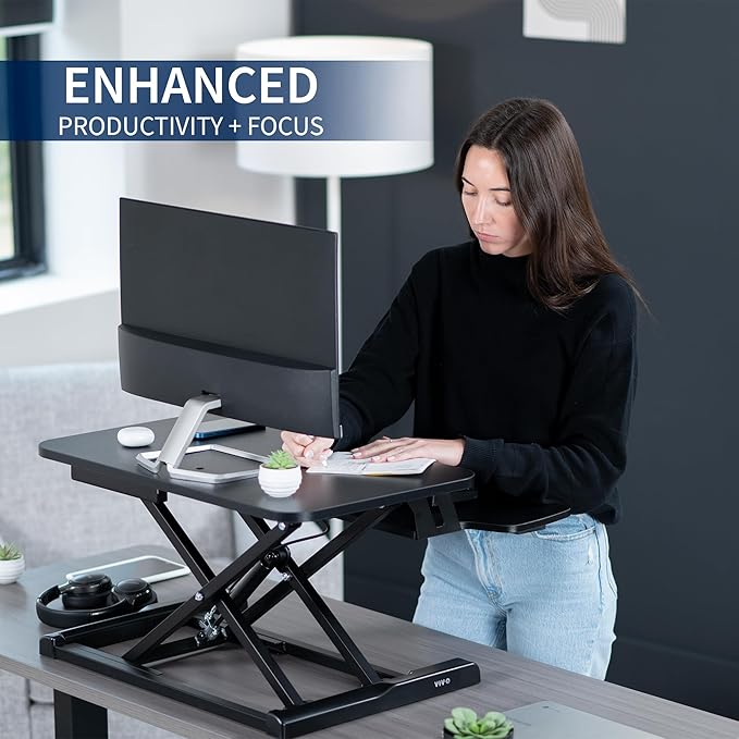 VIVO 28 inch Desk Converter, K Series, Height Adjustable Sit to Stand Riser, Dual Monitor and Laptop Workstation with Keyboard Tray, Black, DESK-V028KB