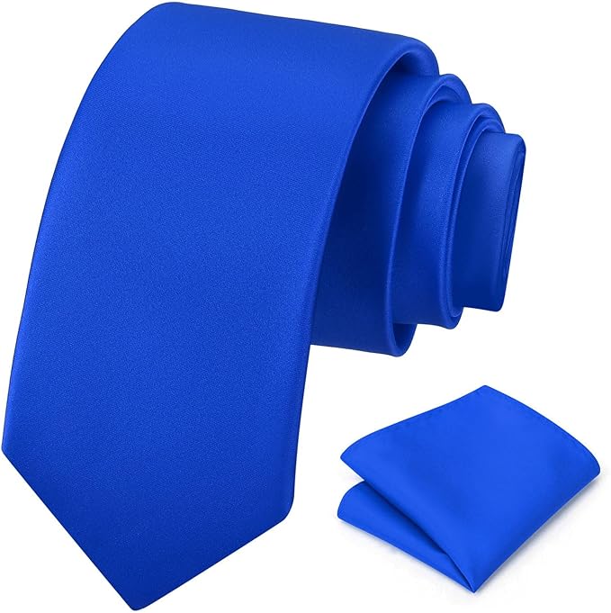 PenSee Men's Tie Set Solid Pure Color 3.15" (8CM) Classic Formal Plain Necktie and Pocket Square Set For Men