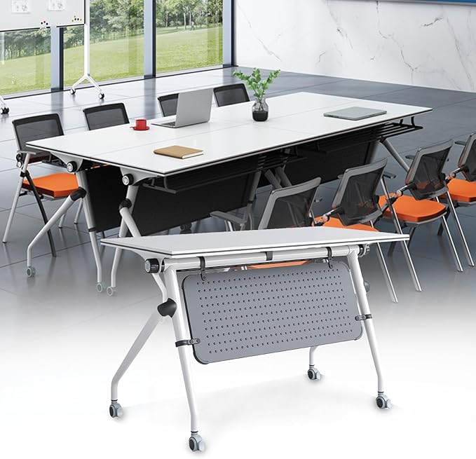 Conference Room Tables,Folding Conference Table for 10,Rectangular Meeting Table Modern Mobile Seminar Training Table with Wheels,Easy to Assemble,Modular Bussiness Tables for Office,Meeting Room(4)