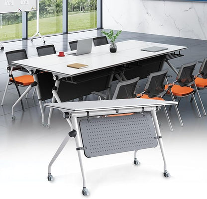 Conference Room Tables,Folding Conference Table for 10,Rectangular Meeting Table Modern Mobile Seminar Training Table with Wheels,Easy to Assemble,Modular Bussiness Tables for Office,Meeting Room(4)