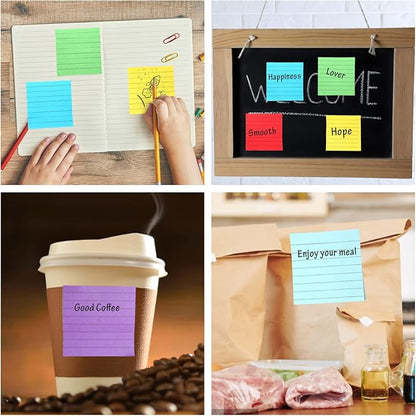64 Pack Lined Sticky Notes 3x3 Post Note with Lines Bright Ruled Sticky Notes Bulk Note Pads Self Adhesive Memo Papers with Lines for Office, Home, School, Meeting