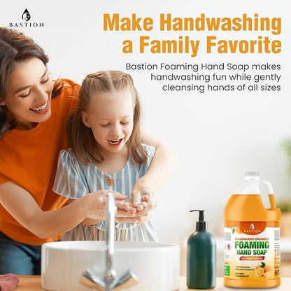 Bastion Foaming Antibacterial Hand Soap: Mandarin Orange Scented Refill 4 Gallons (512 oz) Bulk Hand Wash