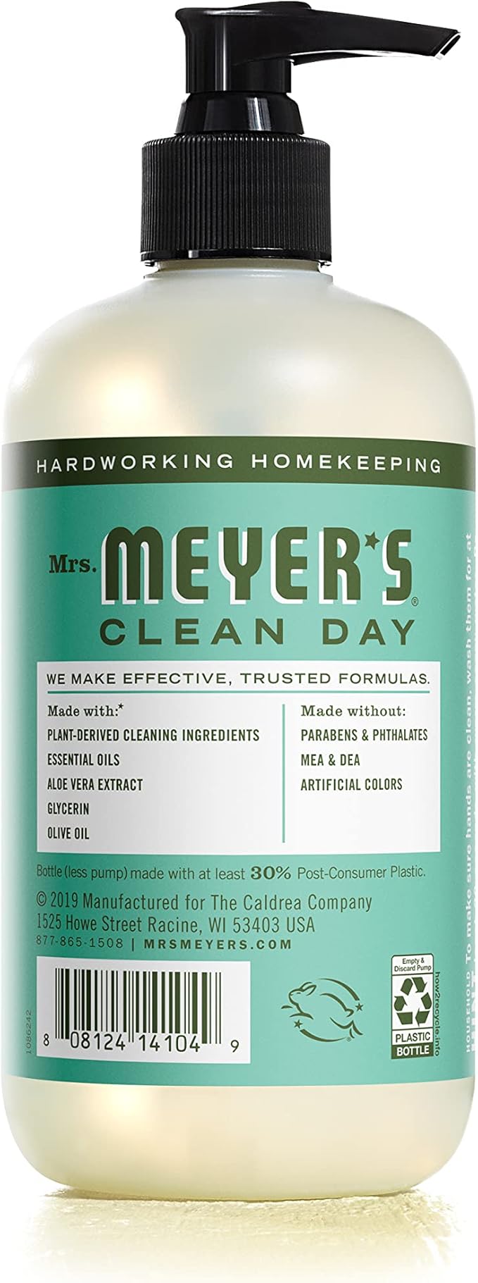 MRS. MEYER'S CLEAN DAY Hand Soap, Made with Essential Oils, Biodegradable Formula, Basil, 12.5 fl. oz