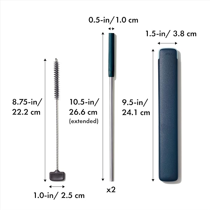 OXO Good Grips 4-Piece Reusable Extendable Straw Set, Blue/Green, 10.5 inches