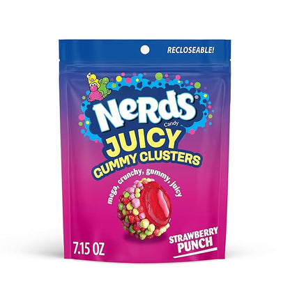 NERDS Juicy Gummy Clusters, Strawberry Punch, Juicy and Gummy Candy, 1 Stand Up Bag, for Snacking and Sharing, 7.15 oz