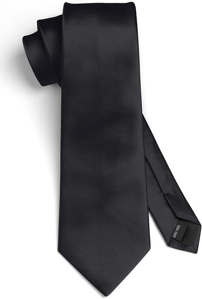 HISDERN Mens Solid Color Ties Formal Satin Necktie and Pocket Square Set Classic Wedding Business Tie & Handkerchief