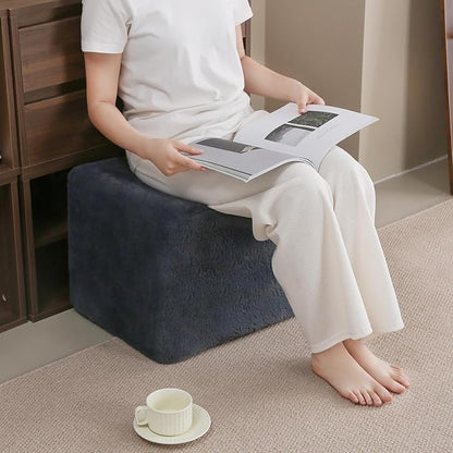 Tiita Stuffed Pouf Ottoman, Square Foot Stool Fluffy Floor Poufs Chair for Living Room Bedroom, Filled Boho Foot Rest for Couch, Blue-Grey