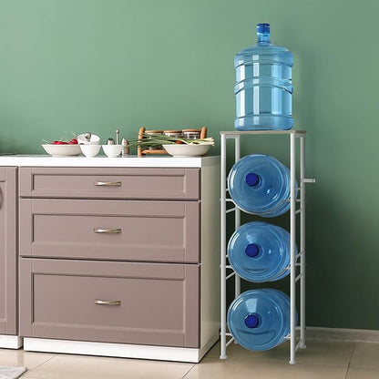 Water Bottle Storage Holder 5 Gallon Drink Dispenser Stand with Table 3-Tier Heavy Duty Water Cooler Jug Rack Water Bottle Organizer for Kitchen, Office, Living Room, Rustic Grey