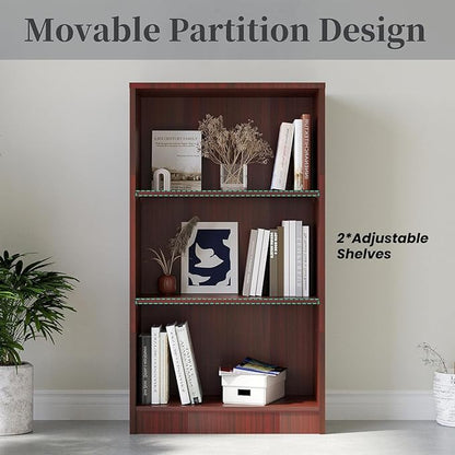 Bookshelf, 3 Shelf Bookcase Open Modern Bookshelf, Bookcase with Freestanding Display Storage, Wooden Book Shelf for Bedroom, Living Room, Dinning Room, Office, 60 Inch, Deep Brown