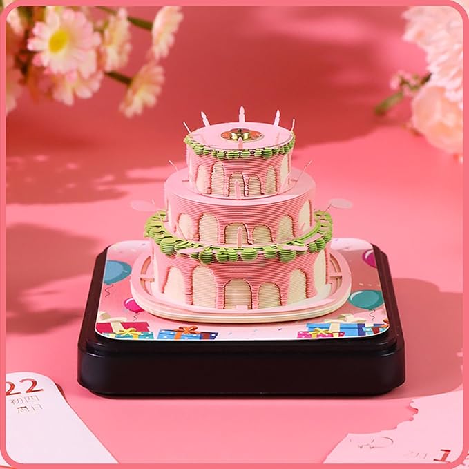 3D Time Piece Calendar 2026 DIY Calendars Tear Away Carving Art 3D Memo Pad Calendar With LED Lights sculpture artsy pads calendar notepad for Desktop Decor-Happy Birthday