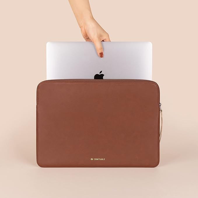 Comfyable Slim Protective Laptop Sleeve 14 Inch Snugly Compatible with MacBook Pro 14-inch M4 M3 M2 M1 Pro/Max 2024, PU Leather Bag Waterproof Cover Notebook Computer Case for Mac, Brown