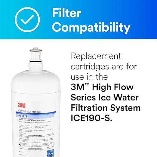 3M Water Filtration Products Replacement Cartridge for Commercial Ice Maker Machines HF90-S for High Flow Series ICE190-S, Reduces Cysts, Sediment, Chlorine Taste and Odor