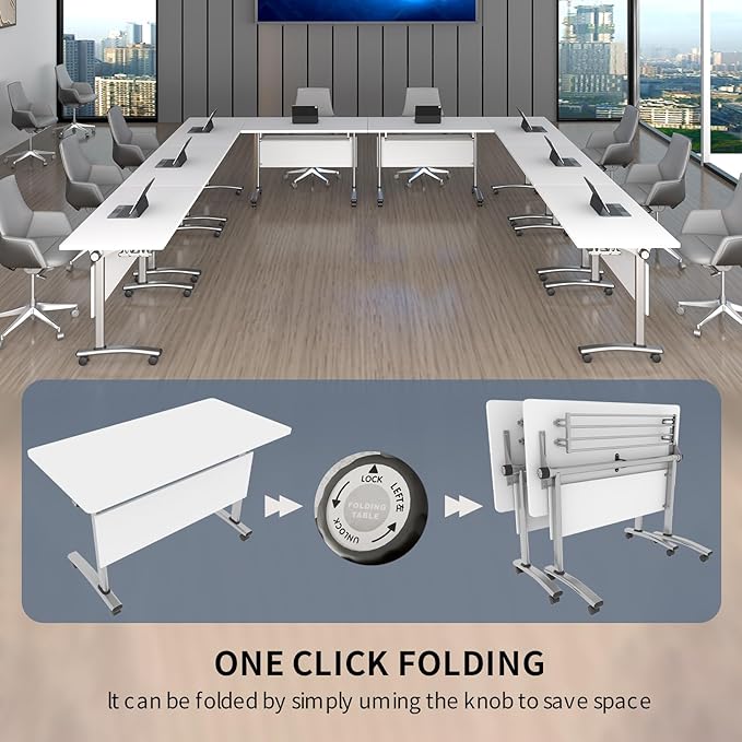 Conference Table, Folding Conference Room Table Meeting Tables, Flip Top Training Table Foldable Conference Tables with Wheels for Office, Conference Room, School (2 Pack C, 63 x 23.6 x 29.5 inch)