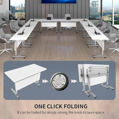 Conference Table, Folding Conference Room Table Meeting Tables, Flip Top Training Table Foldable Conference Tables with Wheels for Office, Conference Room, School (2 Pack C, 63 x 23.6 x 29.5 inch)