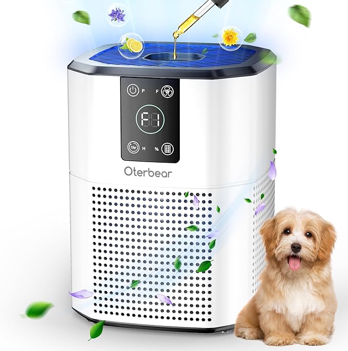 Air Purifiers for Bedroom Home Up to 1350 Ft², Oterbear Room Air Cleaner with H13 True HEPA Filter with Sleep Mode, Aroma Function, Ambient Light, Remove Dander Smoke Pollen Odor, White