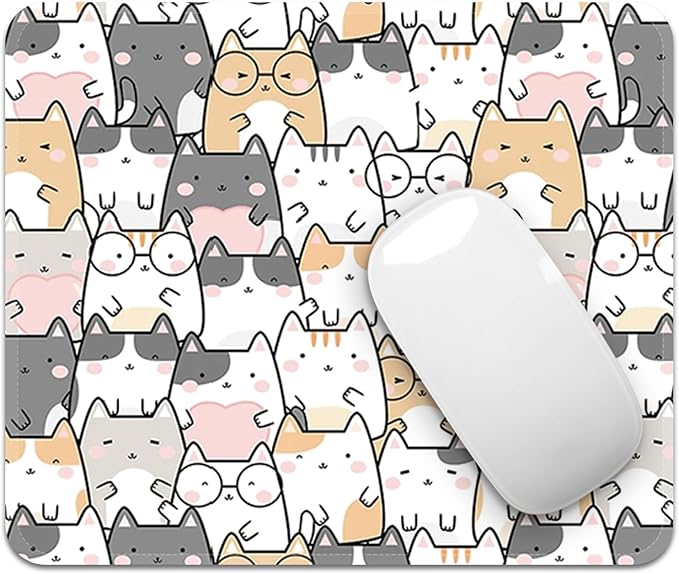 Square Mouse Pad with Stitched Edge, Premium Mousepad Washable Cloth. Computer Mouse Pad with Non-Slip Rubber Base, Mouse Pads for Computers Laptop Mouse 9.25x7.75x0.12 inch-Lucky Cat