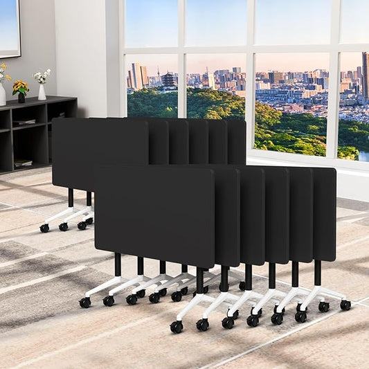 Folding Conference Table, Conference Room Tables Foldable Large Meeting Seminar Table on Wheels,Flip Top Boardroom Training Tables for Office, Classroom,Meeting (12, Black, 70.8)