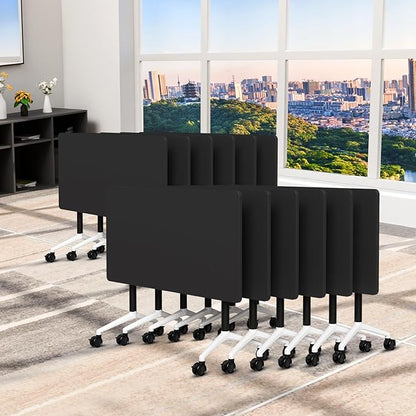 Folding Conference Table, Conference Room Tables Foldable Large Meeting Seminar Table on Wheels,Flip Top Boardroom Training Tables for Office, Classroom,Meeting (12, Black, 47.2in)