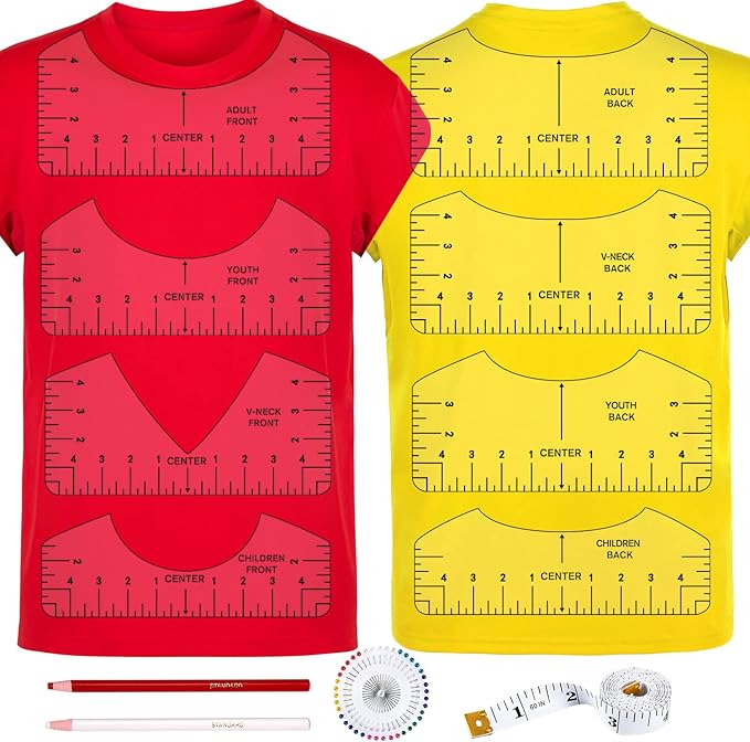 12pcs Tshirt Ruler Guide for Vinyl Alignment, T Shirt Measurement Accessories Tools for Cricut Heat Press & Cameo & HTV Transfer Vinyl, Stocking Stuffers Gifts for Women，Christmas Gifts for Mom