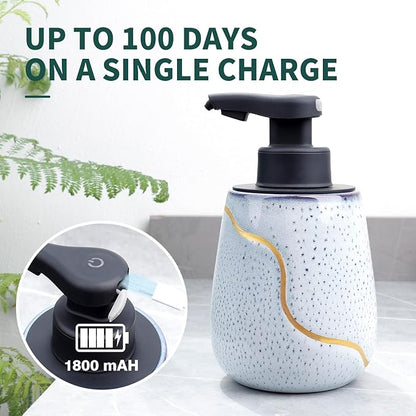 BosilunLife Automatic Soap Dispenser Bathroom - Liquid Hand Free Dispenser Smart Electric Ceramic Lotion Soap Dispenser Touchless with Waterproof Pump Rechargeable for Dish Soap, 17oz, Speckled Blue