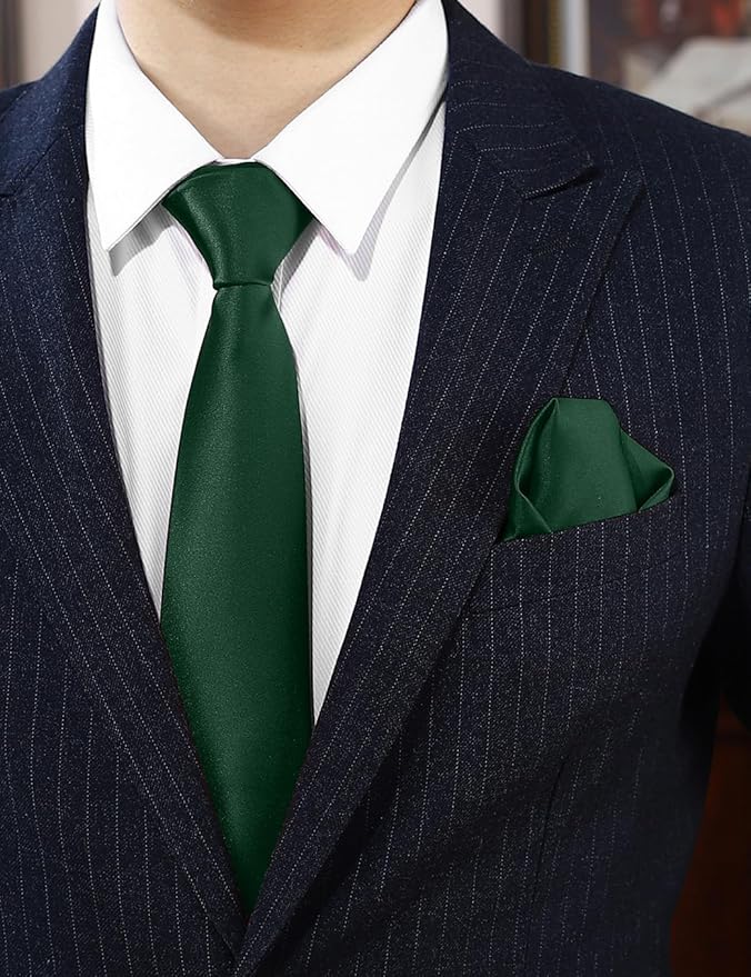 PenSee Men's Tie Set Solid Pure Color 3.15" (8CM) Classic Formal Plain Necktie and Pocket Square Set For Men