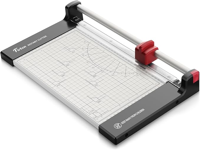 Firbon 12" Rotary Paper Trimmer with Replaceable Blade, Heavy Duty 8-Sheet Capacity Cutter for Cardstock, Photos, Scrapbooking, Office, School & Studio