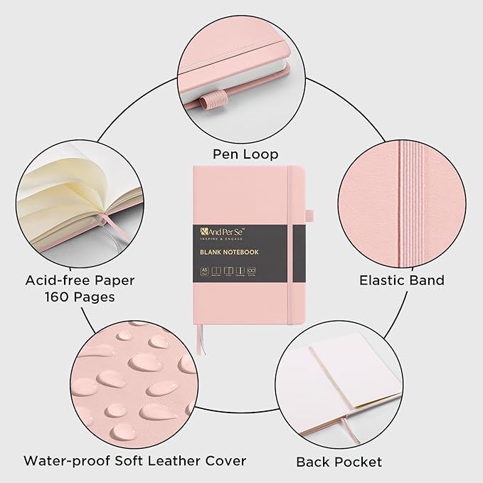 &And Per Se Blank Journal Notebook, 160 Pages, A5 5.7 x 8 inches 100 gsm Thick Paper Notebook Journals for Writing, Hardcover Notebook(1 Pack, pink)