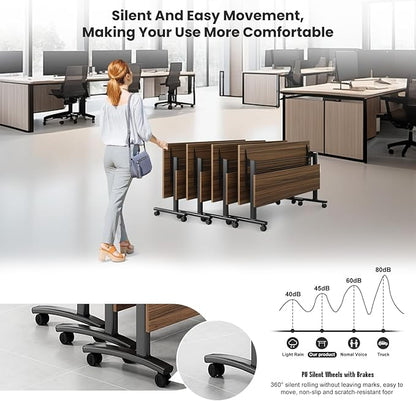 Mobile Conference Table,Modular Meeting Seminar Table,Portable Rolling Conference Training Table with Silent Wheels,Folding Flip Top Conference Room Tables for Office,Classroom,Meeting (8pcs, 70.8in)