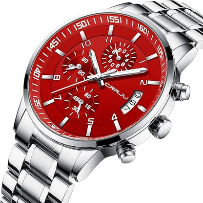 CRRJU Men's Fashion Stainless Steel Watches Date Waterproof Chronograph Wristwatches,Black Steel Band Waterproof Quartz Watch for Men