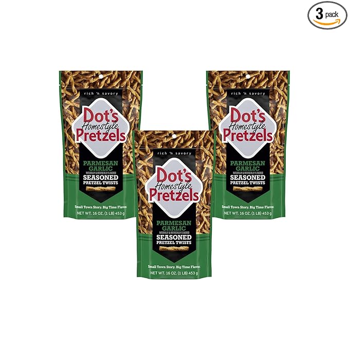 Dot's Pretzels Parmesan Garlic Seasoned Pretzel Twist Snack, 16oz Grocery Sized Bag (Pack of 3)