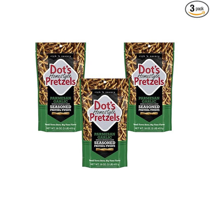 Dot's Pretzels Parmesan Garlic Seasoned Pretzel Twist Snack, 16oz Grocery Sized Bag (Pack of 3)
