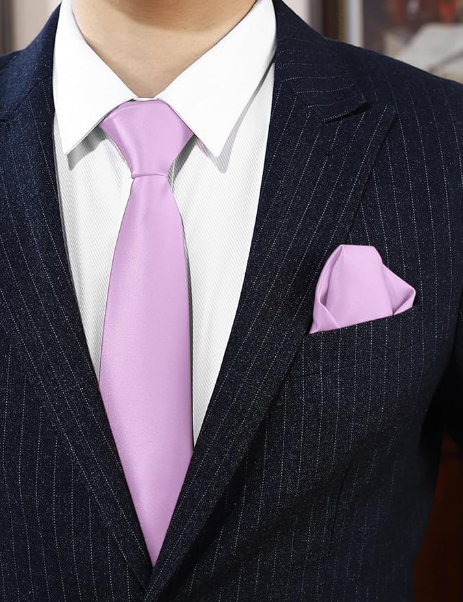 PenSee Men's Tie Set Solid Pure Color 3.15" (8CM) Classic Formal Plain Necktie and Pocket Square Set For Men