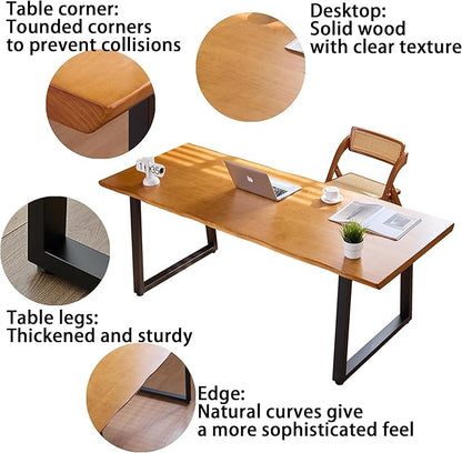Solid Wood Administrative Computer Desk - Rustic Style Large Office Desk, Modern Minimalist Workstation for Home, Ideal for Learning, Writing, and Professional Use (Dark Yellow, 62.99in)