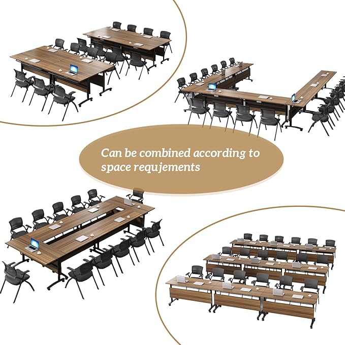 Folding Conference Table for 8People,Foldable Conference Room Tables Mobile Training Table with Wheels,Large Rectangular Meeting Seminar Table with Metal Leg,Modern Business Tables for Office (6, 71")