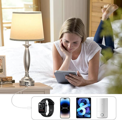 Bedrooms Touch Control Bedside Lamp with USB C+A, 3 Way Dimmable Nightstand Lamps with USB Port, Brushed Nickel Table Lamp for Living Room Guest Room Bed Side End Table, Set of 2