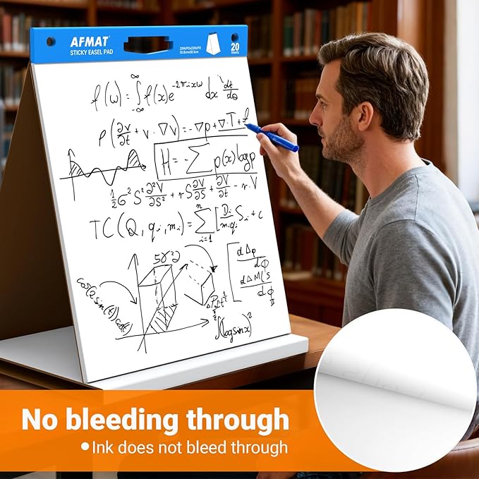 AFMAT Tabletop Sticky Easel Pad, 20 x 23 in Portable Easel Stands for Teachers, Super Sticky & Bleed-Resistant, Self-Stick Easel Paper for Office/Classroom/Training/Presentation, 20 Sheets/Pad, 6 Pads