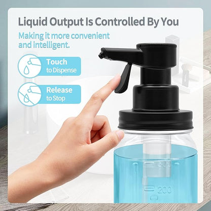 12oz Automatic Touch Sensor Foam Glass Soap Dispenser, Hands-Free Mason Jar Soap Dispenser, Refillable Lotion Bottle for Bathroom Kitchen Countertop (Batteries Not Included)