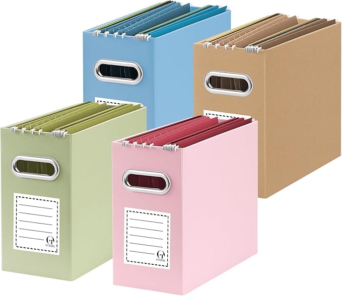 Oterri File Organizer - Small Cardboard Storage Box, Collapsible and Portable With Handle for Letter Size Files, Hanging Folder Box (Mixed Colors, Letter Size - 4 Packs)