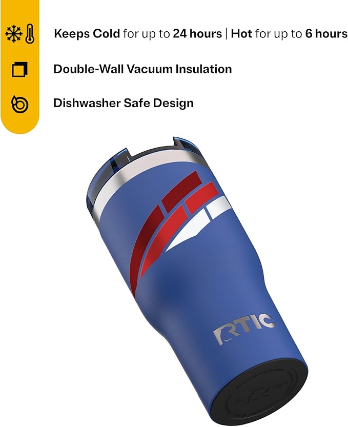 RTIC 20oz Essential Tumbler with Lid, Ceramic Lined, Insulated, Stainless Steel, Metal, Double Wall Vacuum-Insulation, Travel Cup for Iced Coffee, Tea, Hot and Cold Drink, Retro Stripes