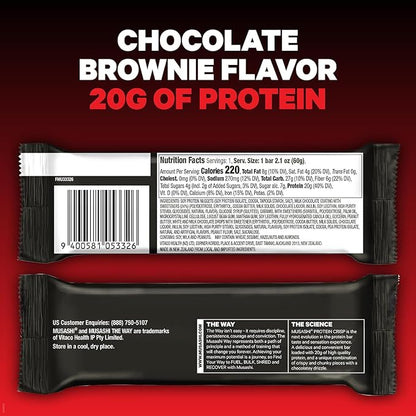 MUSASHI Protein Crisp Bar, 20g Protein, 4g Total Sugars, Chocolate Brownie, Post Workout and Snack On The Go, 12 Pack of 2.1oz (60g) Bars