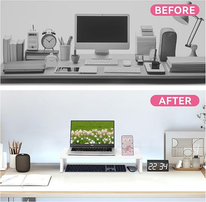 21" Monitor Stand Riser with Phone Holder, Monitor Stand for Desk, Computer Monitor Stand, Desk Shelf for Top of Desk, Desktop Organizer for Laptop, Printer, TV