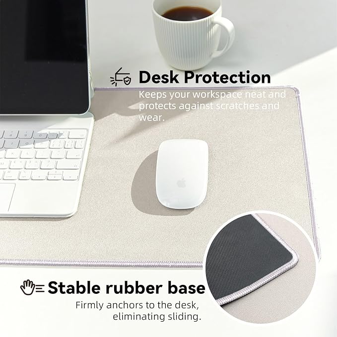 Waterproof Large Gaming Mouse Pad with Durable Stitched Edges, Non-Slip Rubber Base, Grainy Jacquard Mouse Mat Desk Pad for Home Office Gaming, 31.5''x11.8''x0.12'', Beige