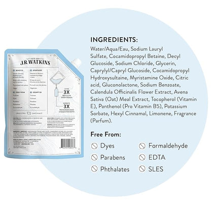 J.R. Watkins Gel Hand Soap Refill, Moisturizing Hand Wash, Formulated with Plant-Based Cleansers, Alcohol-Free, Cruelty-Free, Ocean Breeze, 34 Fl Oz, 2 Pack