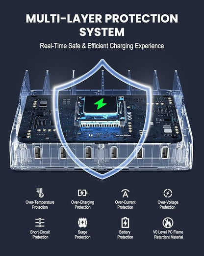 Charging Station for Multiple Devices, Honcila 50w 6 Port Fast Charger Stations for iPhone, iPad, Cell Phone, Tablet, Multi Device Charging Dock Organizer with 6 Mixed Charging Cables