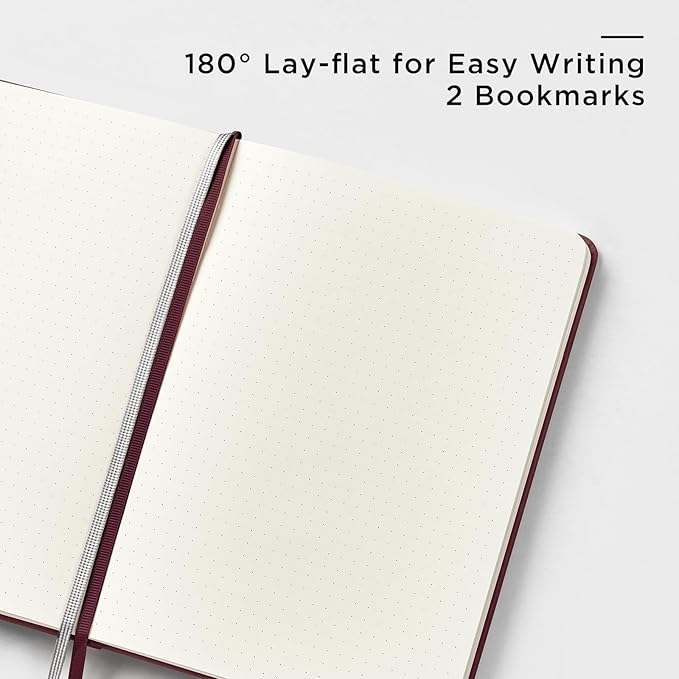 A5 Hardcover Leather Bullet Dotted Journal, 160 Pages 100 gsm Thick Paper，3 Sheets of Stickers Included - 5.7'' x 8''（Dark Red）