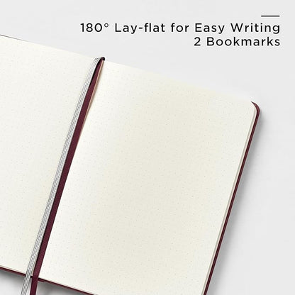 A5 Hardcover Leather Bullet Dotted Journal, 160 Pages 100 gsm Thick Paper，3 Sheets of Stickers Included - 5.7'' x 8''（Dark Red）