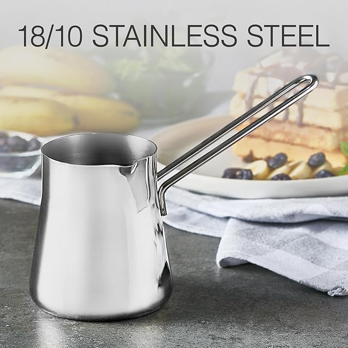 Crystalia Turkish Coffee Pot 18/10 Stainless Steel, Stove Top Tea Maker, Milk Warmer, Greek Arabic Coffee Cezve Briki, 23 2/3 oz (700 ml) (Silver, Large)