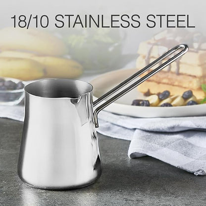Crystalia Turkish Coffee Pot 18/10 Stainless Steel, Stove Top Tea Maker, Milk Warmer, Greek Arabic Coffee Cezve Briki, 23 2/3 oz (700 ml) (Silver, Large)